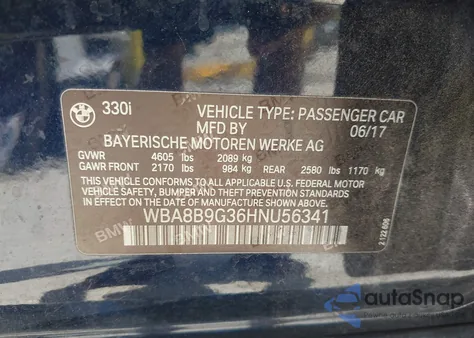 2017 BMW 330I from USA, damaged, VIN WBA8B9G36HNU56341